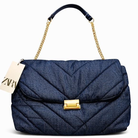 Zara Handbags - ✨ NWT Zara Quilted Denim Chain Shoulder Bag Designer Inspired Flap Bag